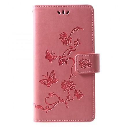 Täck Huawei P30 Lite Fjärilar och blommor med band