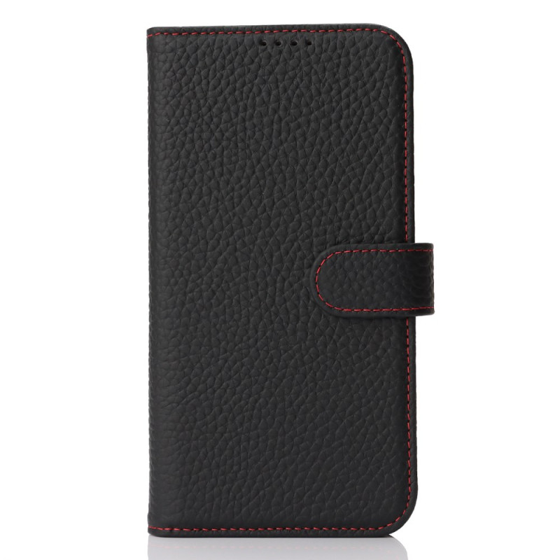 Fodral till iPhone 17E / 16E Lychee Texture äkta läder (RFID-skydd)