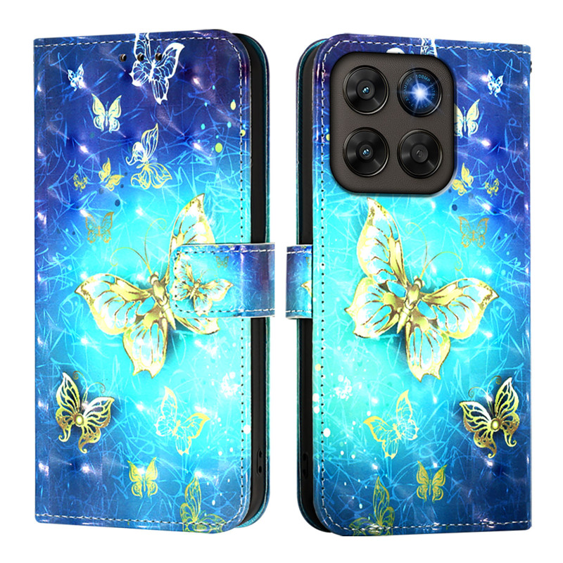 Moto G77 / G67 Guld Butterfly Fodral