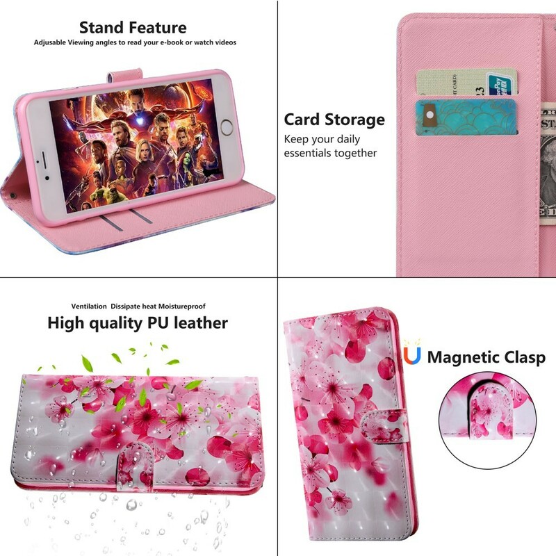 Xiaomi Redmi Note 7 rosa blommorna fodral