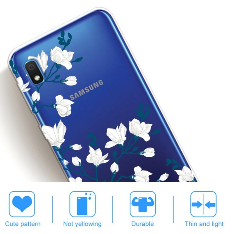 Samsung Galaxy A10 fodral Vit blommor