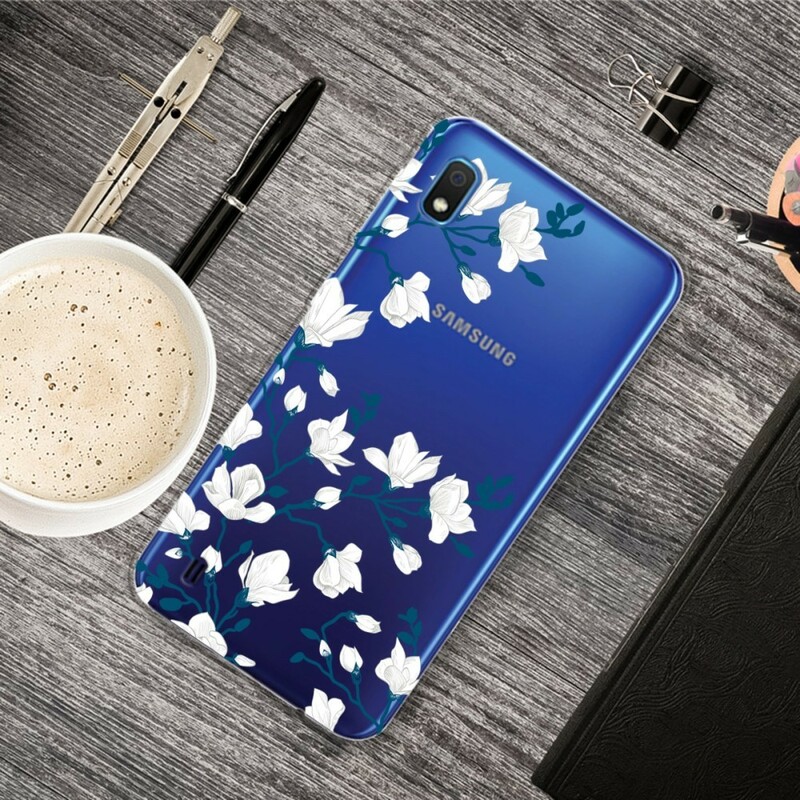 Samsung Galaxy A10 fodral Vit blommor