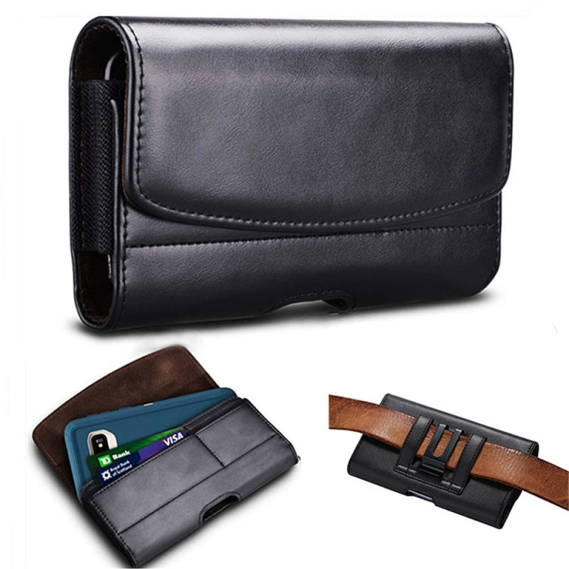 Horisontellt bältesfodral med kortfack för smartphone (storlek M)