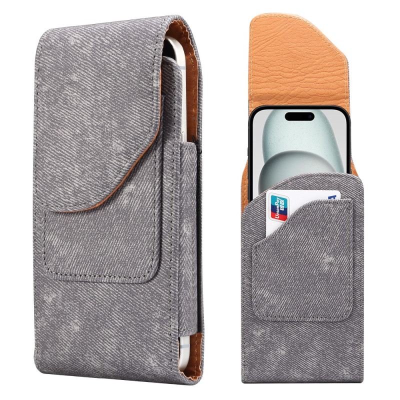 Universellt bältesfodral i PU-läder med jeanslook för 6,1-tums smartphone med kortfack