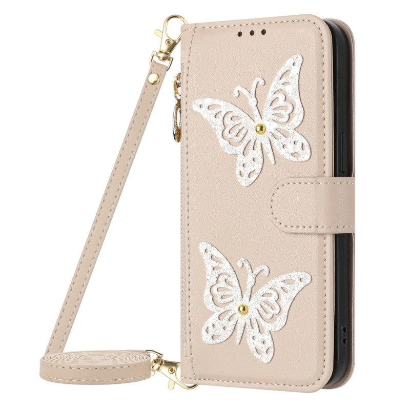 Skal till Xiaomi Redmi 17 5G/4G med fjärilar, glitter och remmar