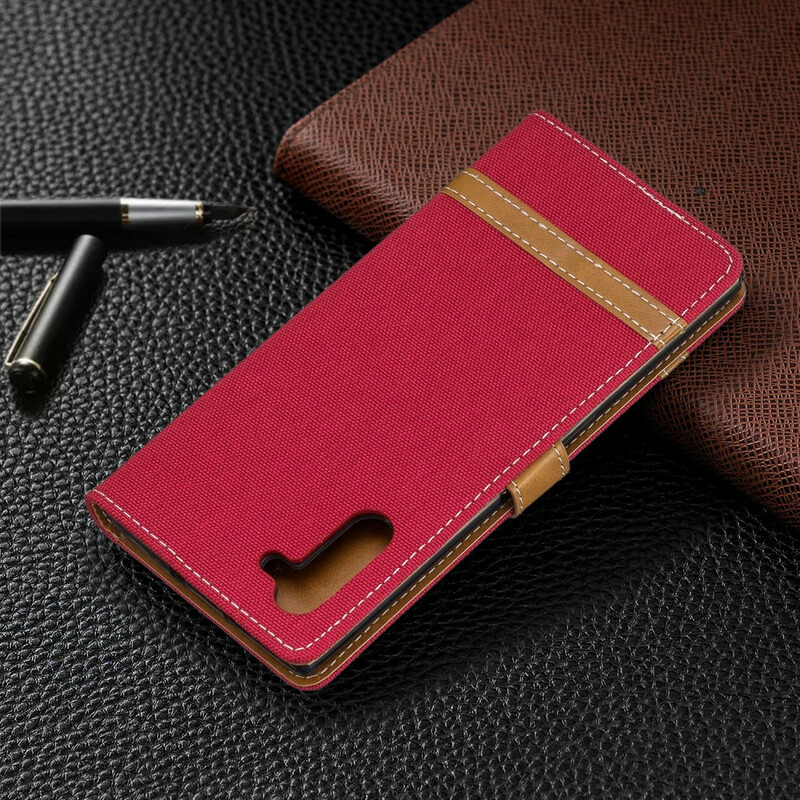 Samsung Galaxy Note 10 Väska med tyg- och lädereffekt med rem
