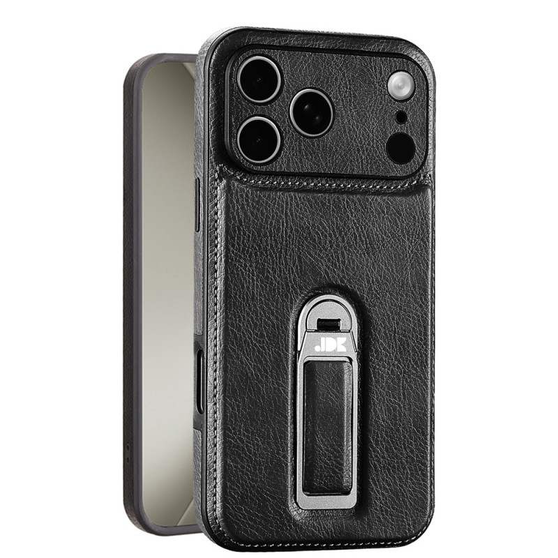 iPhone 18 Pro/17 Pro-skal i läderlook med metallring som stöd
