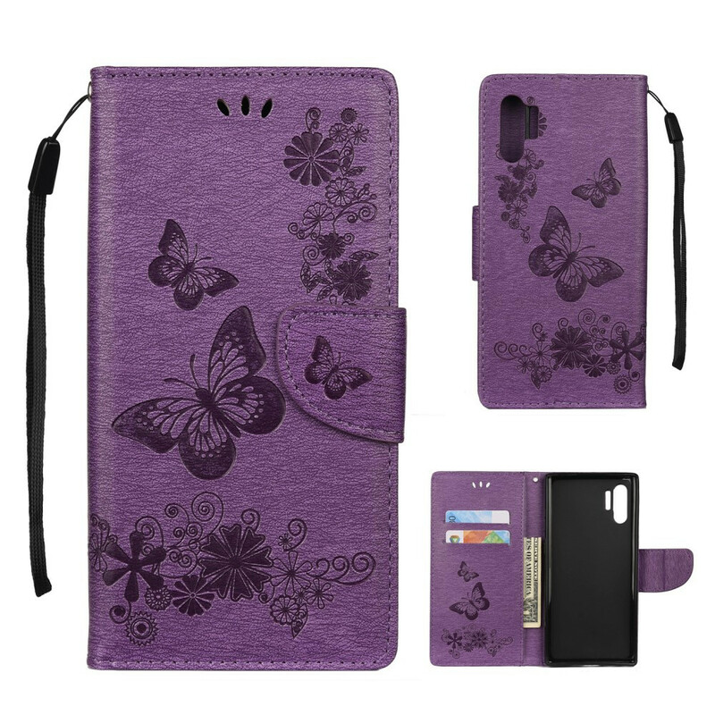 Samsung Galaxy Note 10 Plus fodral med fjärilar och blommor med rem