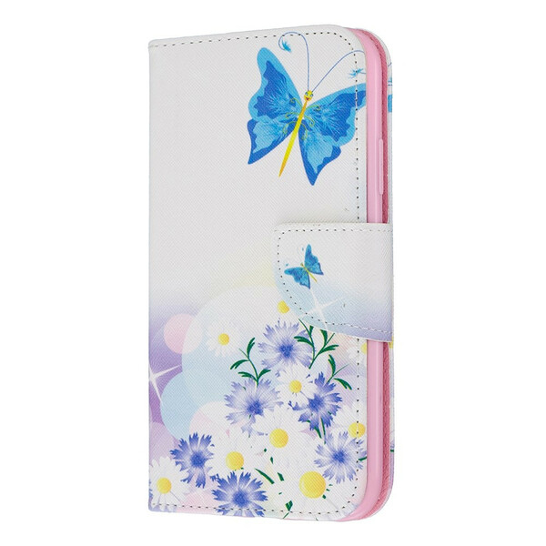 iPhone 11-fodral med målade fjärilar och blommor