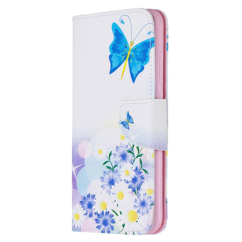 Xiaomi Redmi Note 8 fjäril och blomma med målat fodral