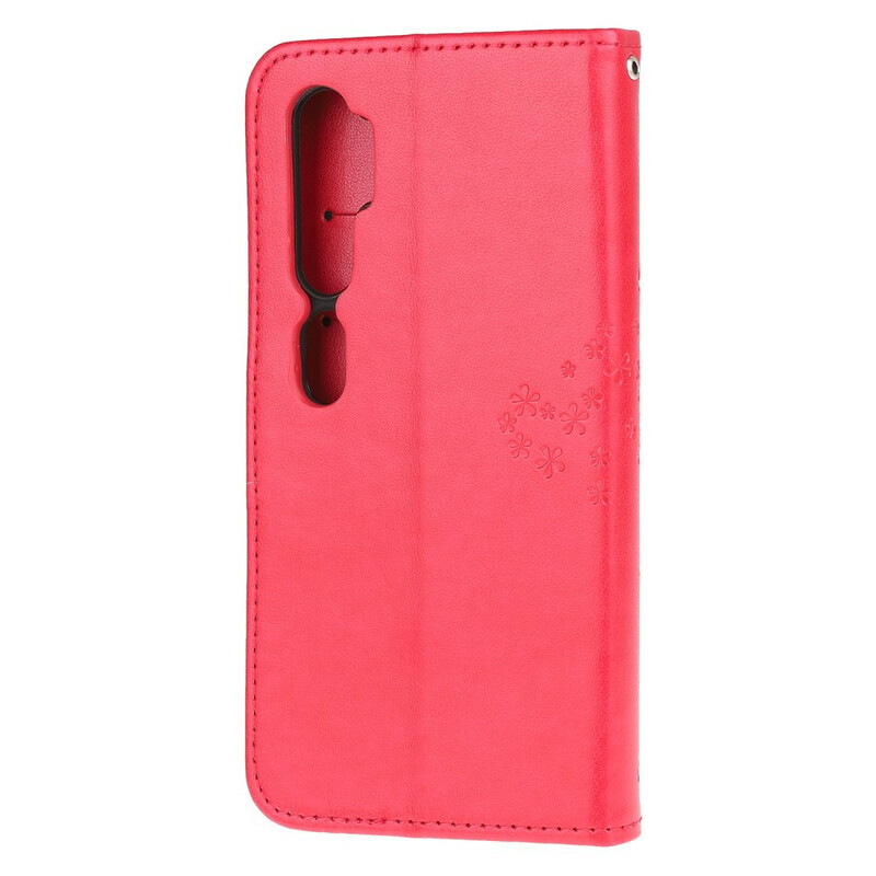 Xiaomi Mi Note 10 Väska med träd och uggla med rem för skydd av remmar