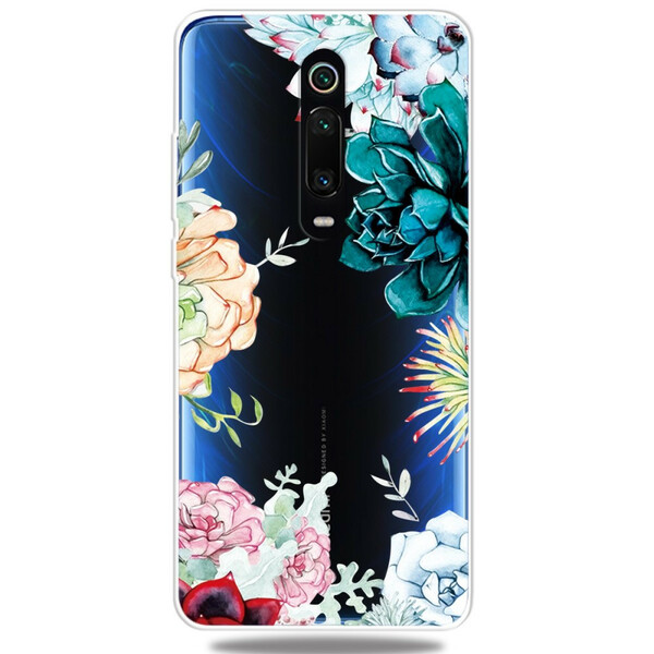 Xiaomi Mi 9T / Mi 9T Pro genomskinligt fodral för akvarellblommor