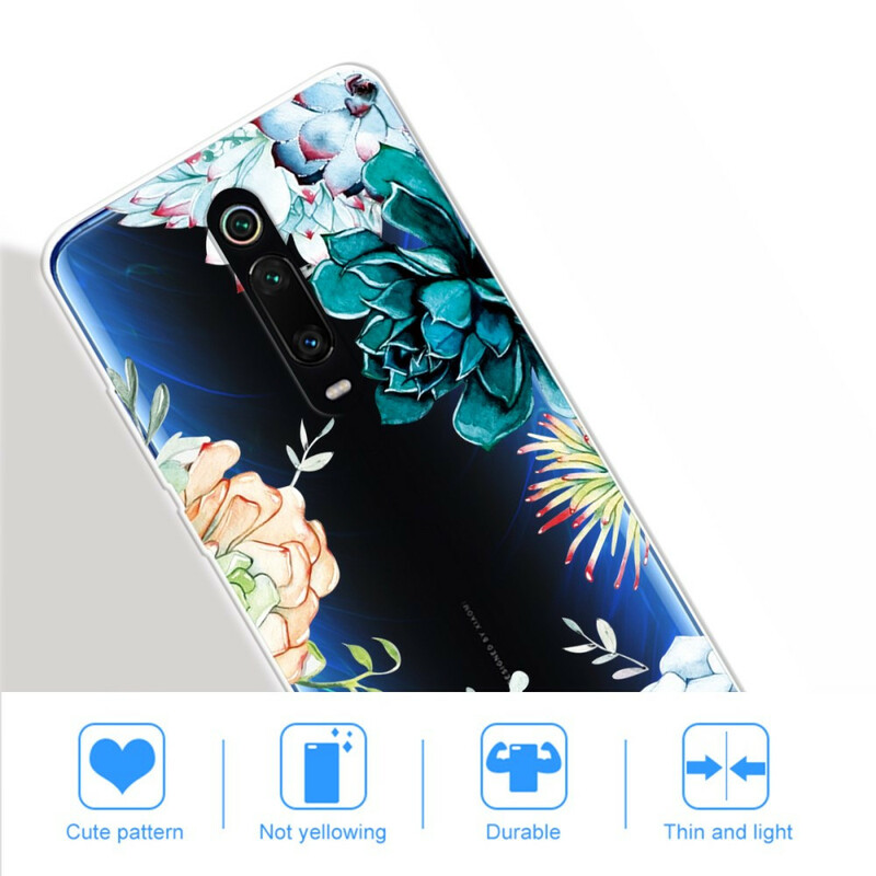 Xiaomi Mi 9T / Mi 9T Pro genomskinligt fodral för akvarellblommor