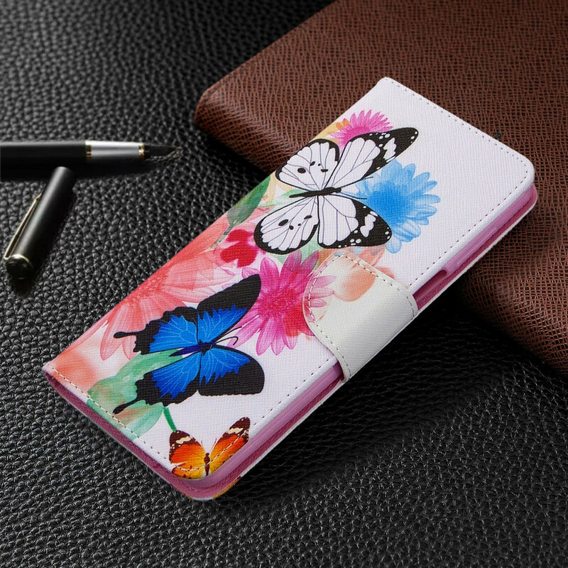 Xiaomi Redmi Note 9S / Note 9 Pro fjäril och blomma målat fodral