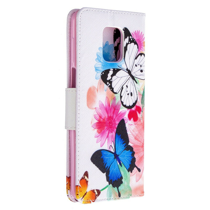 Xiaomi Redmi Note 9S / Note 9 Pro fodral med målade fjärilar och blommor