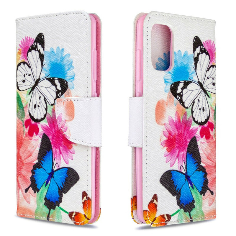 Samsung Galaxy A41 fodral med målade fjärilar och blommor