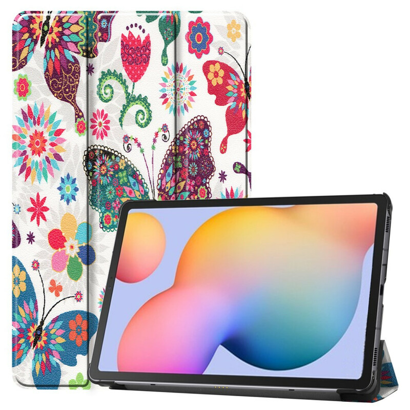Smart SkalSamsung Galaxy Tab S6 Lite Fjärilar och blommor Retro