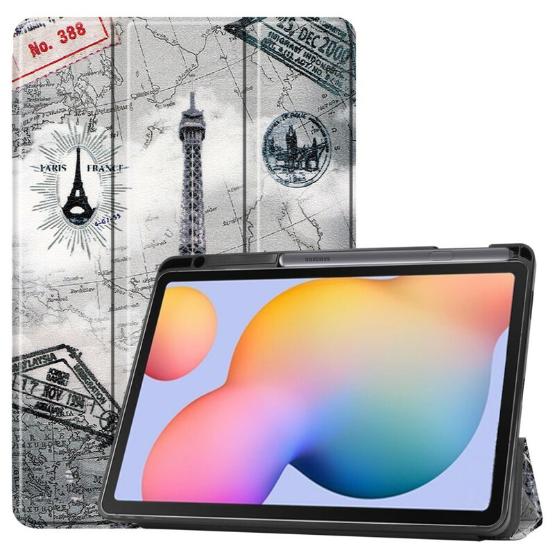 Smart SkalSamsung Galaxy Tab S6 Lite Retro Stylo Holder Eiffeltornet