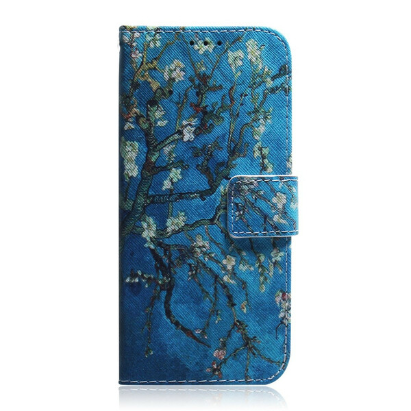 Xiaomi Redmi Note 9 fodral med blommigt träd blå bakgrund