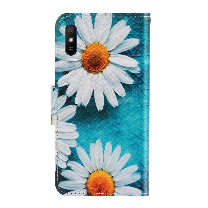 Housse Xiaomi Redmi 9A Marguerites à Lanière