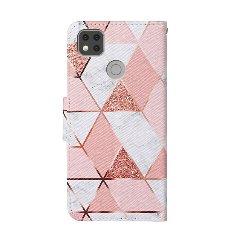 Xiaomi Redmi 9C Triangle marmor- och glitterfodral