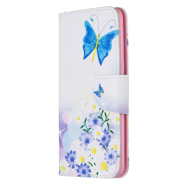 Samsung Galaxy A10s fodral med målade fjärilar och blommor