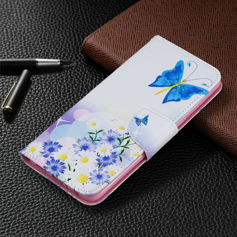 Samsung Galaxy A10s fodral med målade fjärilar och blommor