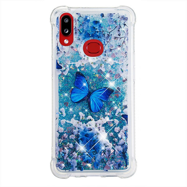 Samsung Galaxy A10s fodral Blå fjärilar Glitter