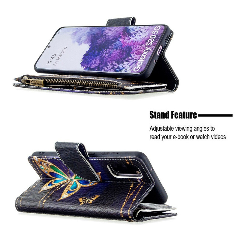 Samsung Galaxy S20-fodral med fjärilsficka med blixtlås