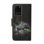 Samsung Galaxy S20 Ultra fodral med gröna ögon katt med rem