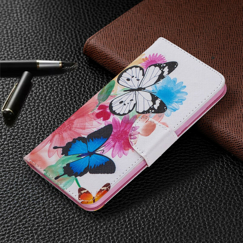 Xiaomi Redmi Note 9 fjäril och blomma med målat fodral