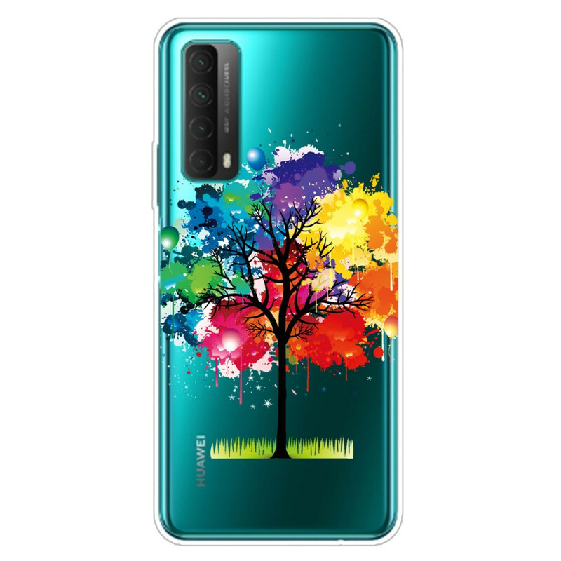 Huawei P Smart 2021 genomskinlig vattenfärg Tree Case