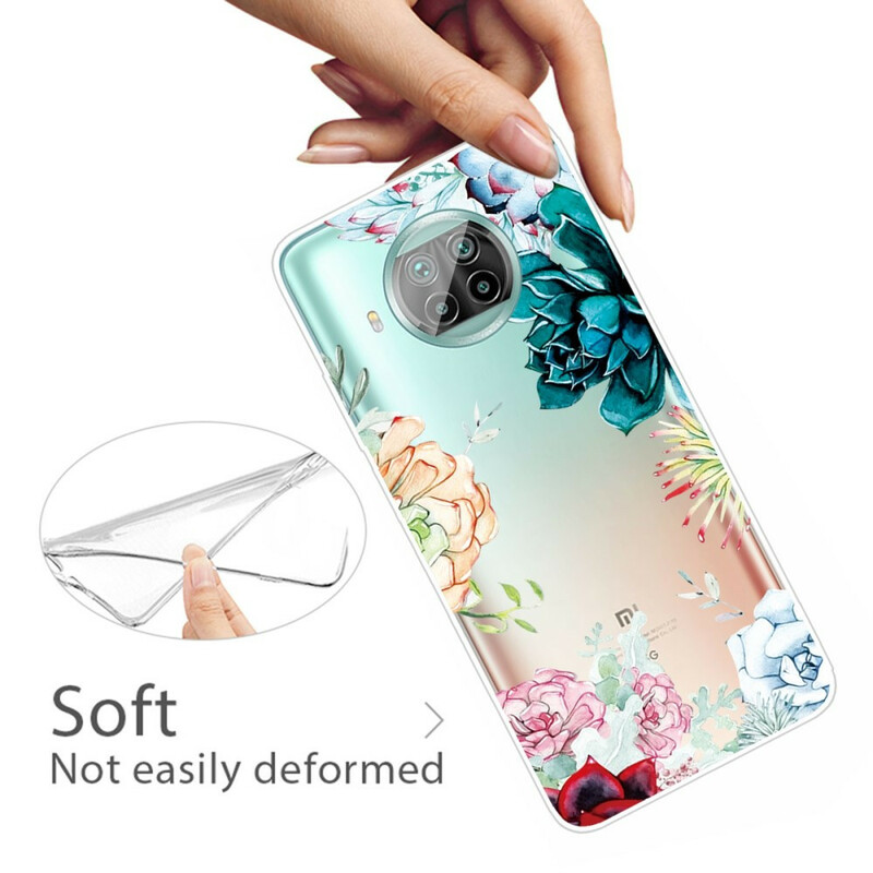 Xiaomi Mi 10T Lite genomskinligt fodral för vattenfärgblomma