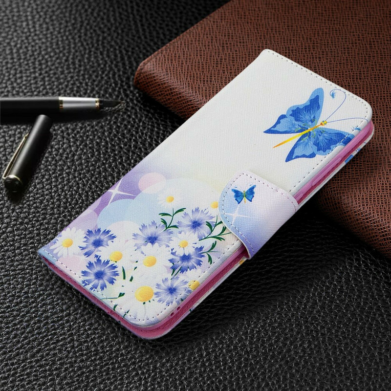 Samsung Galaxy M11 fodral med målade fjärilar och blommor