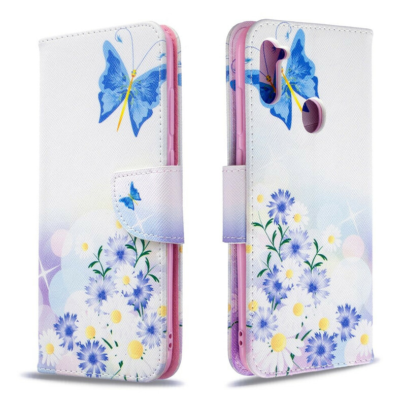 Samsung Galaxy M11 fodral med målade fjärilar och blommor