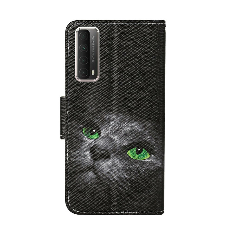 Fodral Huawei P Smart 2021 Grönögd katt med band