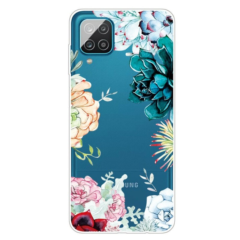 Samsung Galaxy A12 Clear Watercolour Flower Case