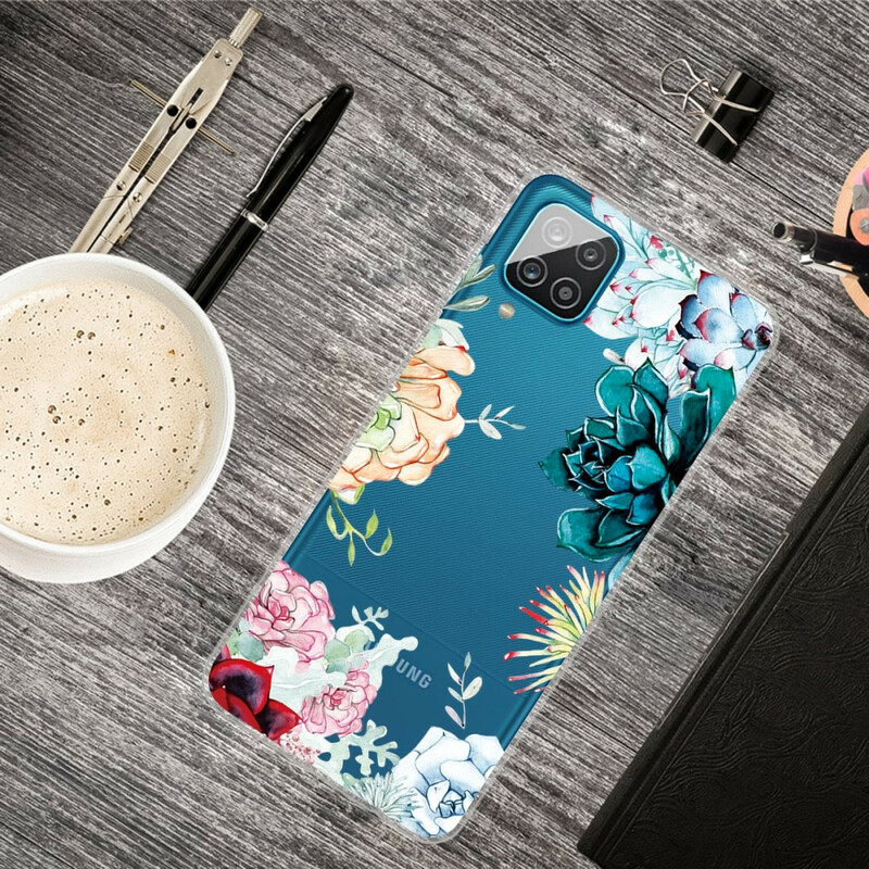 Samsung Galaxy A12 Clear Watercolour Flower Case