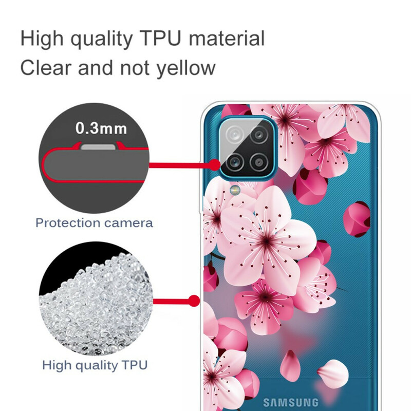 Samsung Galaxy A12 litet fodral med rosa blommor