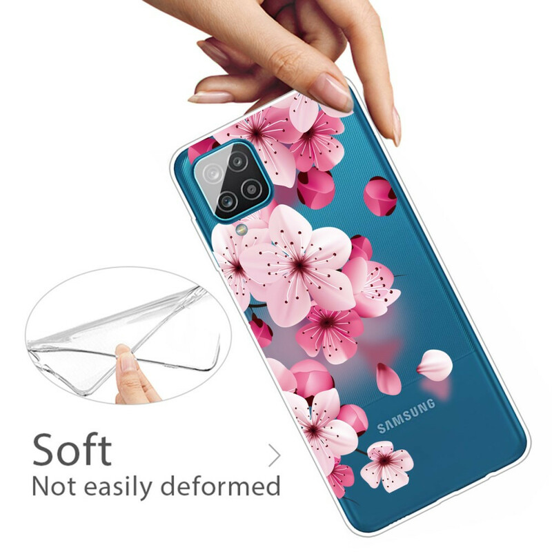 Samsung Galaxy A12 litet fodral med rosa blommor