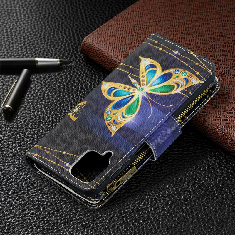 Samsung Galaxy A12-fodral med fjärilsficka med blixtlås