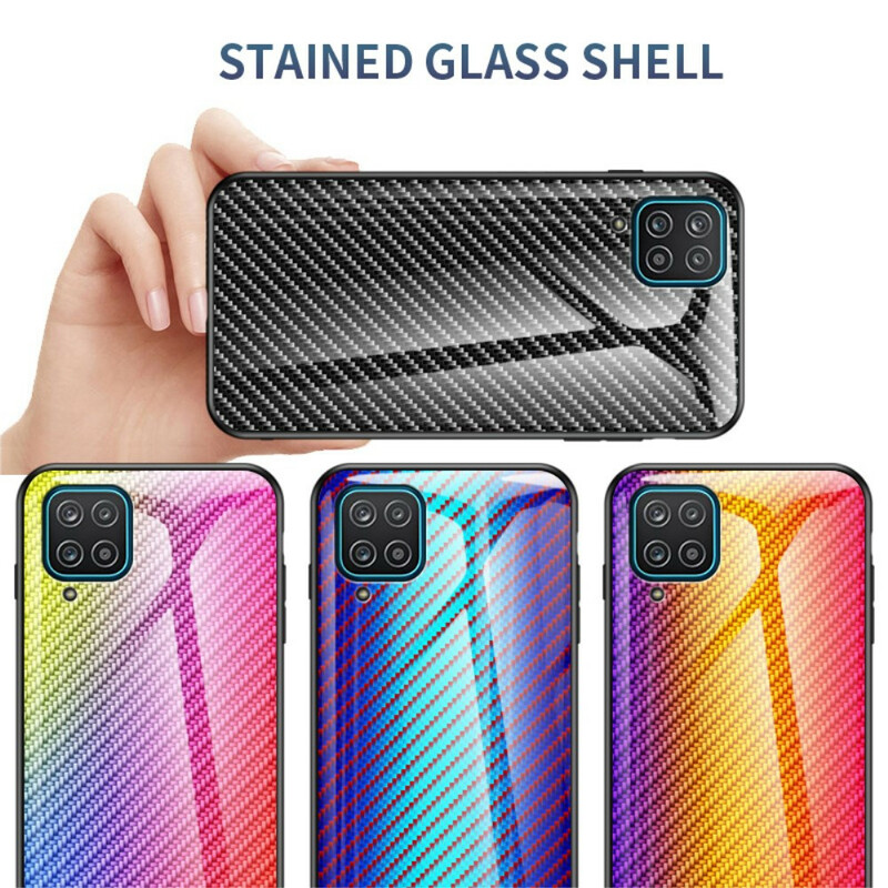 Samsung Galaxy A12 Carbon Fiber Hårdgjort glasfodral