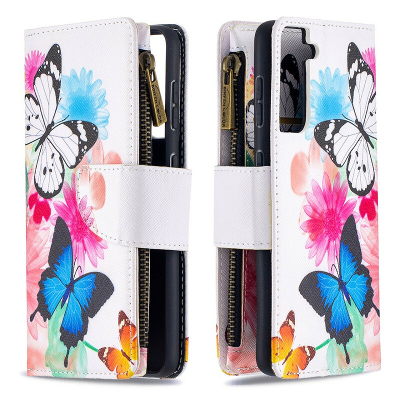 Samsung Galaxy S21 5G Fackelväska med dragkedja för fjärilar