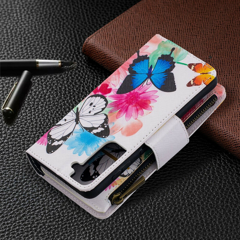 Samsung Galaxy S21 5G Fackelväska med dragkedja för fjärilar