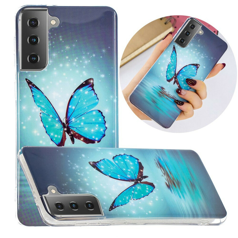 Samsung Galaxy S21 5G Butterfly SkalBlå Fluorescent